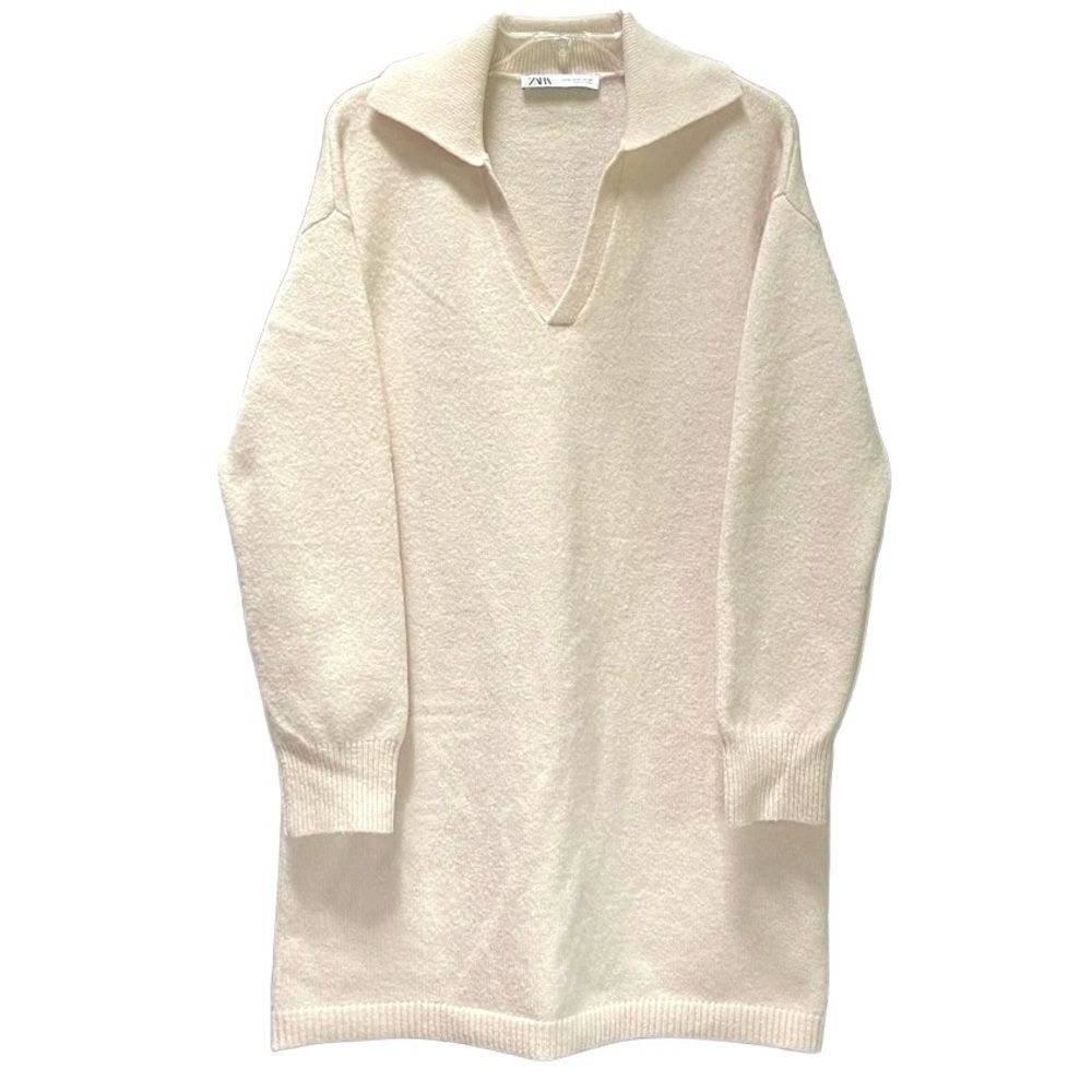 Zara Polo Collar Wool Blend Knit Mini Dress in Cream Women’s M - Picture 2 of 7